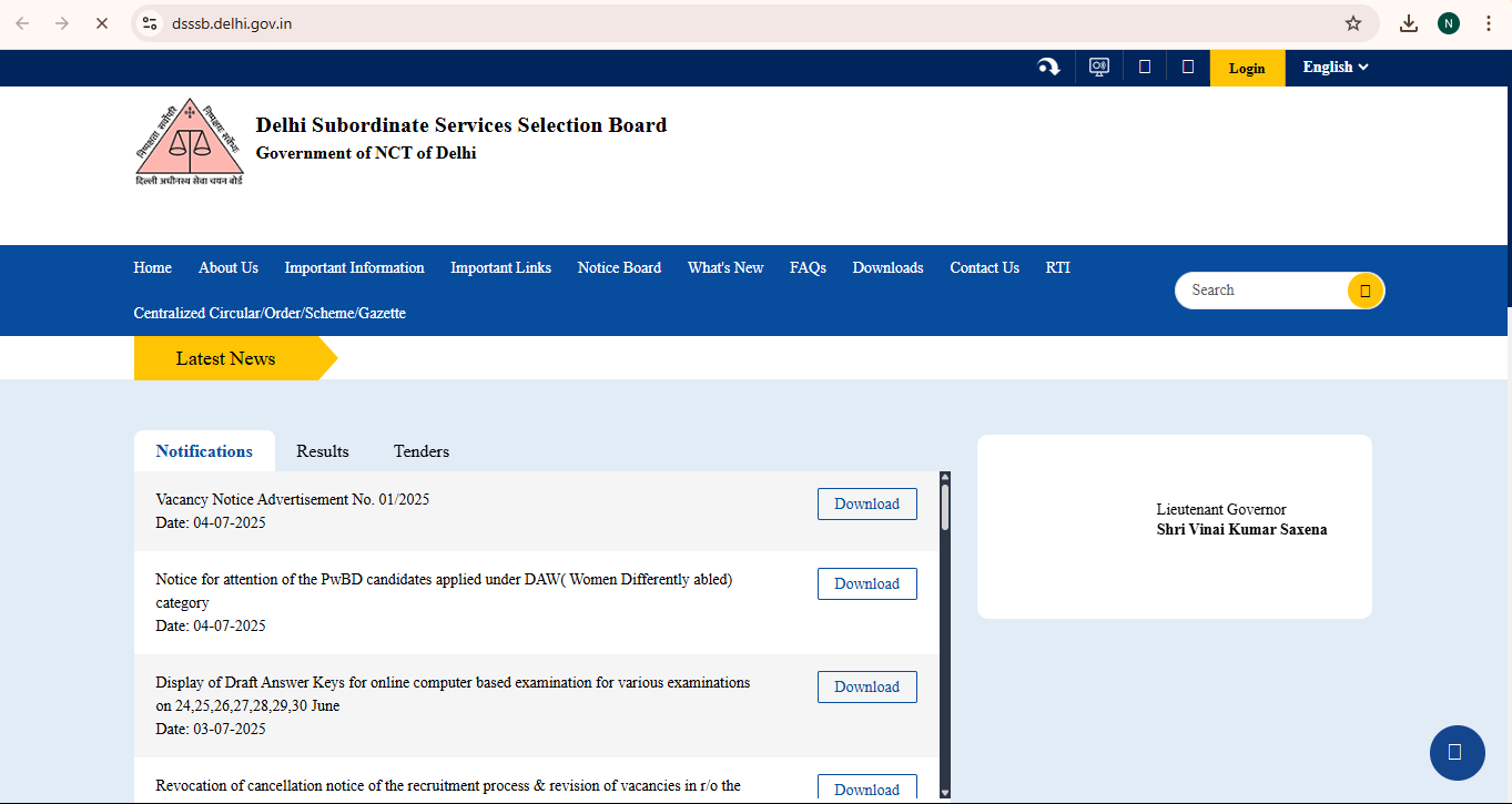 DSSSB Registration Screenshot